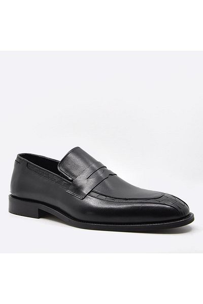 Fosco Black Genuine Leather Men's Casual Shoes - 9957