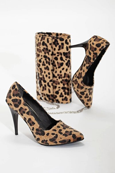 GULT Women's Thin High Heels Stiletto and Bag Set 10 Cm Leopard Pattern