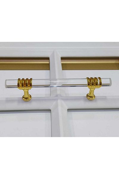 Gür Gür 96 mm Gold Piraye Glass Gür Cabinet-Drawer-Furniture-Kitchen Handles