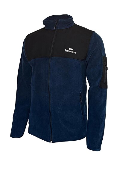Shinzone Erkek Regular Fit Fermuarlı Cepli Battal Büyük Beden Polar Lacivert Sweatshirt