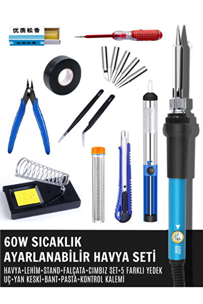 SolinpaTech St-60 Model Profesyonel 60w Isı Ayarlı Havya Full Parçaların Olduğu Lehim Seti