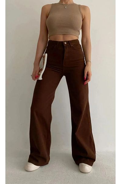 Asia Кафяви широки панталони Palozzo Jeans