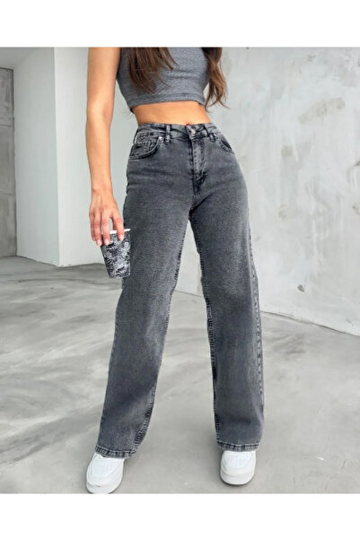 Asia Black Snow Wash Palazzo Jean Loose Jeans Wide Leg Jeans