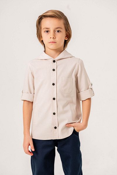 Gold Class Kidswear Cămașă pentru băieți - cu glugă, buzunare și mânecă pliabilă