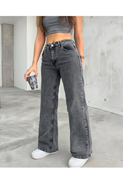 Asia Black Snow Wash Palazzo Jean Loose Jeans Wide Leg Jeans