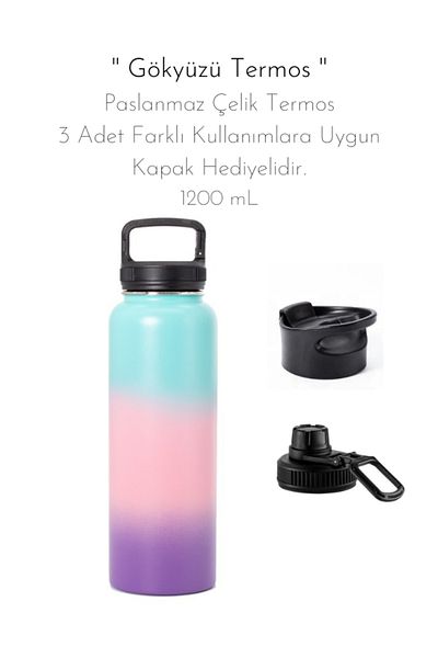 fitmart Sky - Vacuum Stainless Steel Coffee Beverage Thermos - 3 Lids Are Gifts - 1200 ml