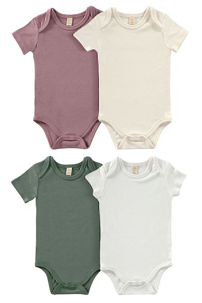 tinylamb Unisex 4 Piece Short Sleeve Baby Bodysuit Set - Softly Clouds