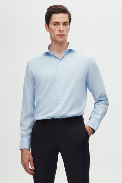 D'S Damat Light Blue Slim Fit Italian Neck Tie - Long Sleeve and Easy-Iron N