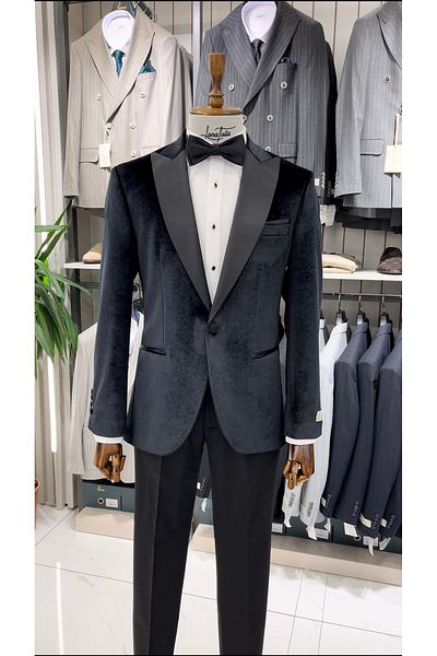 LONATOLİA Men's Premium Velvet Tuxedos - Groomsuit Swallow Collar, Single Button, Italian Style Jacket and Pants Set
