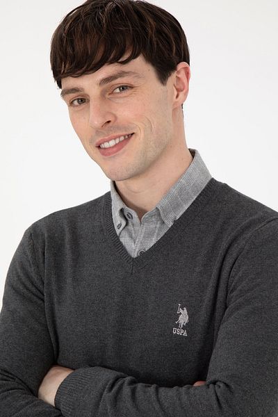 U.S. Polo Assn. Ανδρικό πουλόβερ Anthracite Melange Basic 50288881 -VR081