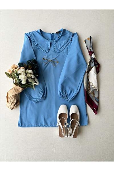 KÜÇÜĞÜM BUTİK سترة طويلة من قماش البوبلين باللون الأزرق الفاتح