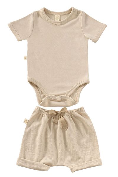 tinylamb Unisex 2 Piece Short Sleeve Baby Summer Bodysuit and Shorts Set - Elation Filbert