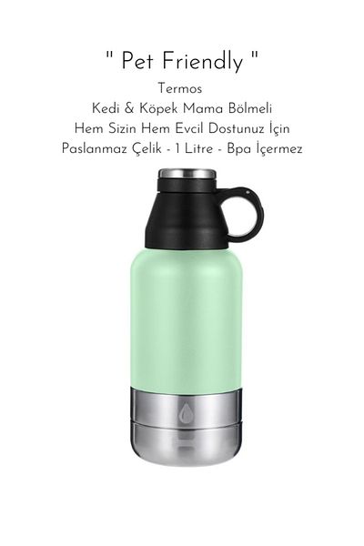 fitmart Pet Friendly - Stainless Steel Thermos - 1 Liter - Cat & Dog Food and Water Compartment