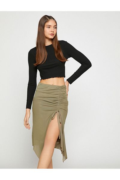 Koton Tricou cu mânecă lungă Crop Crew Deck Basic Ribbed
