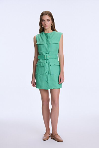 adL Cepli Keten Elbise