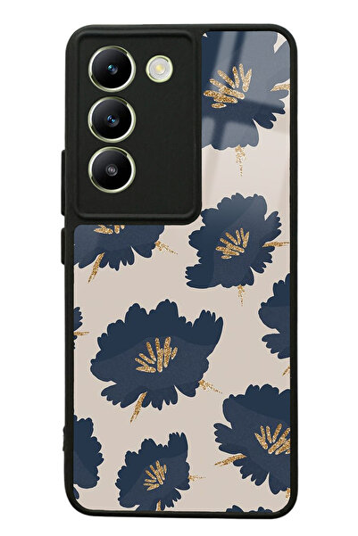 Spoyi Vivo V30 Lite Blue Flowers Tasarımlı Glossy Telefon Kılıfı