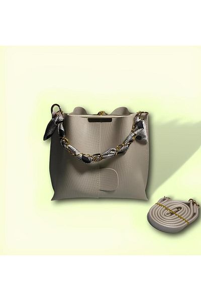YMZBAG Women's 3-Compartment Shoulder Bag with Scarf and Chain Accessories