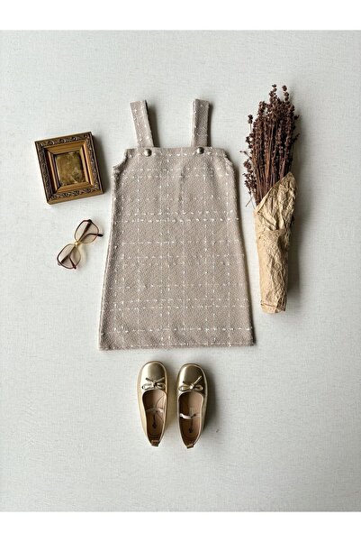 KÜÇÜĞÜM BUTİK Μπεζ φόρεμα Tweed Gilet για κορίτσια