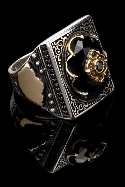 OTTOTESBİH Zirkon Taşlı Kare Yüzük Erkek Yüzük 925 Ayar Gümüş Yüzük