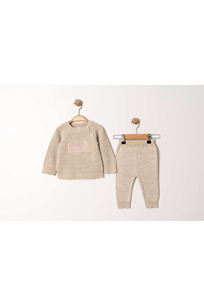 Eray Kids طقم ملابس تريكو للفتيات الصغيرات مع تطريز مكتوب