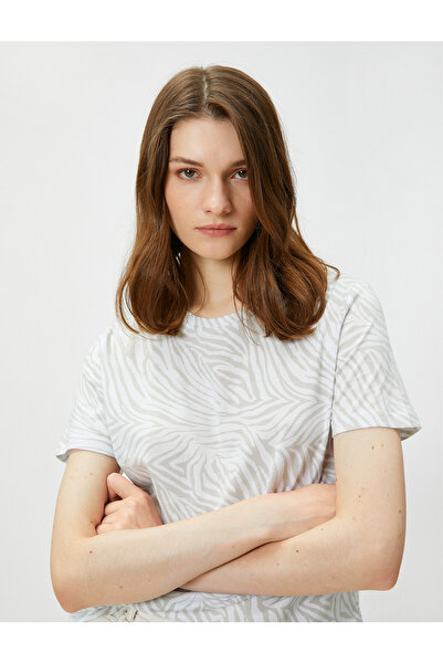 Koton Μπλουζάκι με σχέδιο Zebra Βαμβακερό κοντό μανίκι