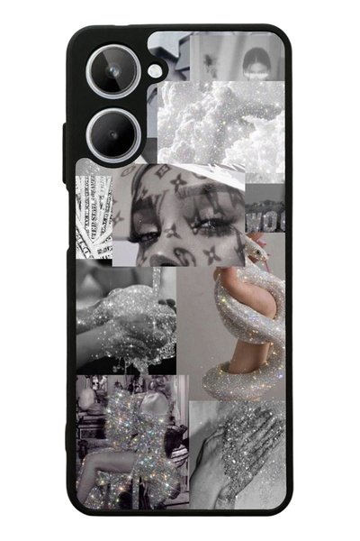 Spoyi Oppo Realme 10 Silver Sticker Tasarımlı Glossy Telefon Kılıfı