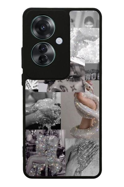 Spoyi Oppo Reno 11F 5G Silver Sticker Tasarımlı Glossy Telefon Kılıfı