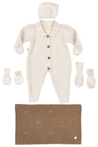 tinylamb Premium Unisex 5 Piece Baby Special Knitted Knitwear Hospital Discharge Set with Overalls and Blanket - 0-3 Months