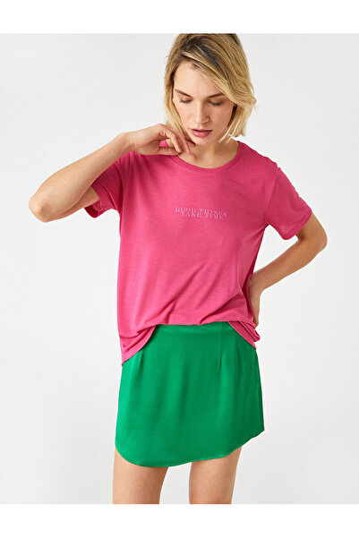 Koton Printed Short Sleeve T-Shirt Crew Neck