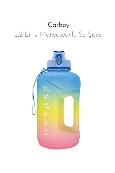fitmart 2.2 Liter Motivated Carboy - Blue, Yellow and Pink Water Bottle