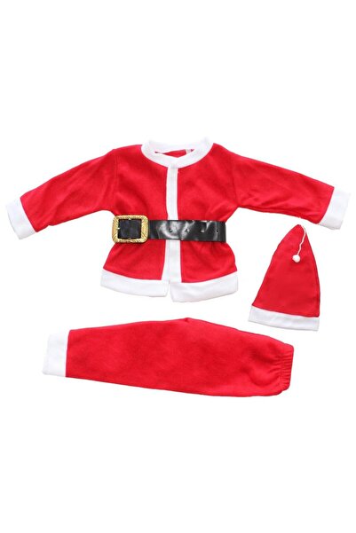 bebegen Unisex Kırmızı Kemerli Şapkalı Noel Takım
