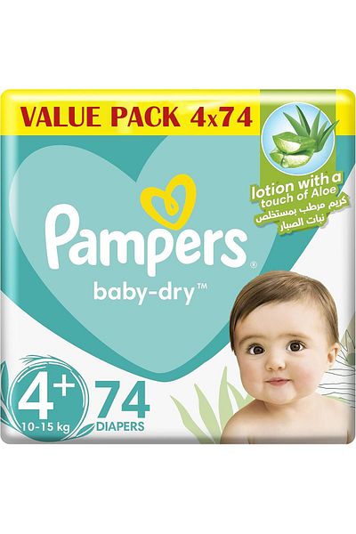 Pampers Active Baby Dry Diapers, 9-16 kg - Size 4 plus, 296 Count