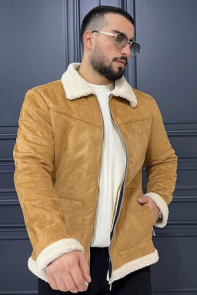 MİSHAR İTALİA Ανδρικό παλτό από κρεμ μπλούζα Suede Fur Inside