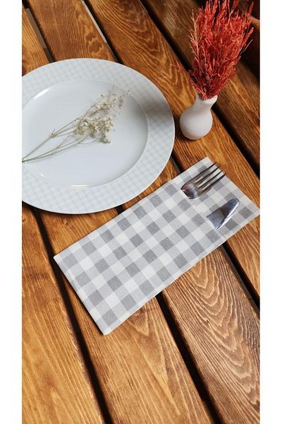 ALTINPAMUK Θήκη μαχαιριού για κουτάλι Gingham Fork Σετ 2 τραπεζιών σερβιρίσματος σε γκρι χρώμα