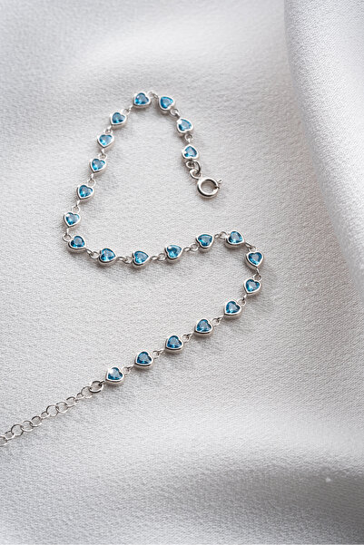 Silvano Jewelry 925 Ayar Gümüş Kalpli Aqua Su Yolu Bileklik