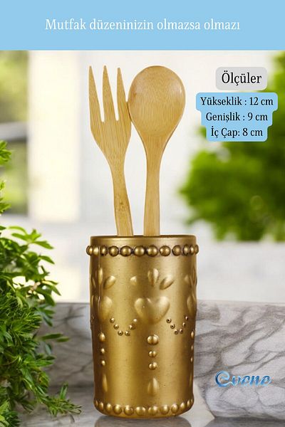 Evene Decorative Upright Spoon Holder - Gold Tumbled, Cylinder Model, Counter Top and Six Colors 10