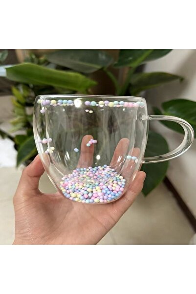 M Mimoza Park 230 ML Köpüklü Kalpli Çift Cidarlı Şeffaf Espresso Cam Bardak Ofis Ev Kahve