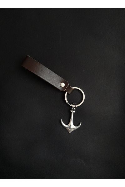 BSN Store Brown Genuine Leather Keychain with Sailor Anchor Figure