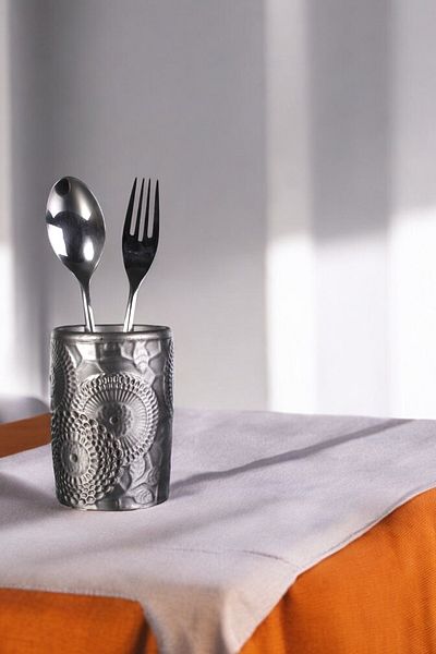 Evene Decorative Silver Tumbled Colored Upright Spoon Holder - Counter Top Cylinder Model 12