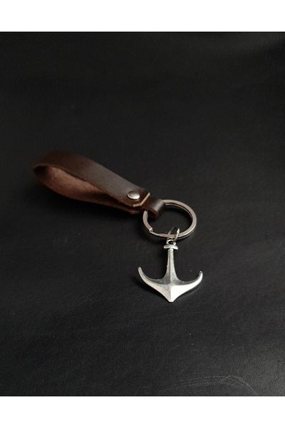 BSN Store Brown Genuine Leather Keychain with Sailor Anchor Figure