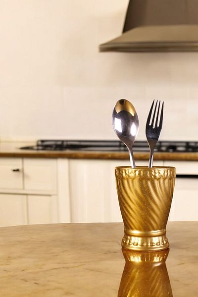 Evene Decorative Upright Spoon Holder - Gold Color, Counter Top and Cylinder Model 14