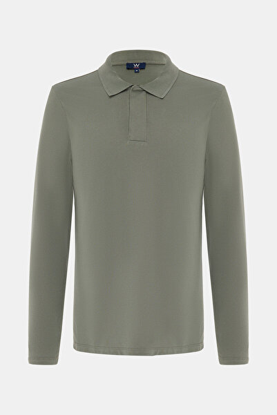 W Collection Koyu Yeşil Polo Yaka Uzun Kollu Sweatshırt