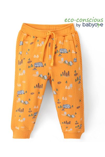 Babyoye Babyoye  100% Cotton Bus Printed Full Length Lounge Pant - Yellow