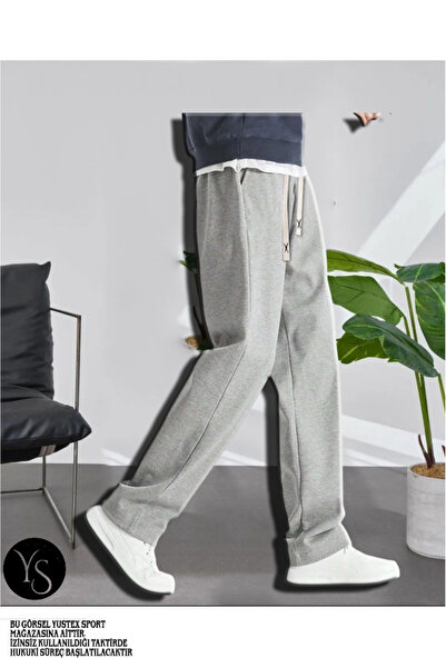 yx yustex sport Gri Erkek Rahat Baggy (Düz Paça) Eşofman altı