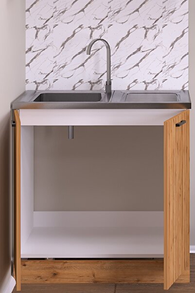 Fly Mobilya 80 Cm Detroit Helena Mutfak Evyeli Alt Modül ,mini Hazır Mutfak Dolabı Alt Modülü