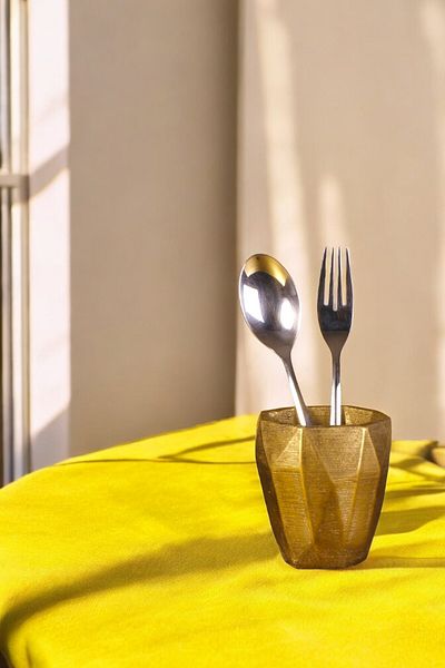 Evene Decorative Spoon Holder - Countertop, Upright Cylinder and Gold Tumbled Color Model 2