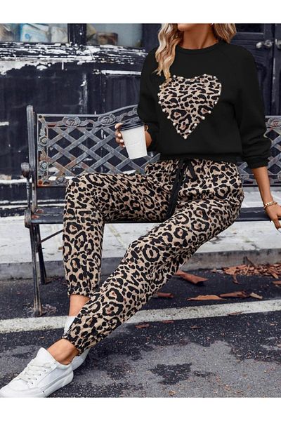 Viyamo New Season Women's Leopard Print Long Sleeve Double Suit
