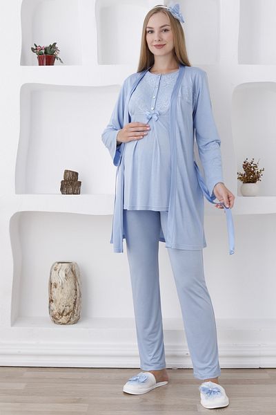 ERDENİZ TEKSTİL Set de maternitate din 3 piese cu mâneci lungi, pijama de maternitate și halat de toaletă