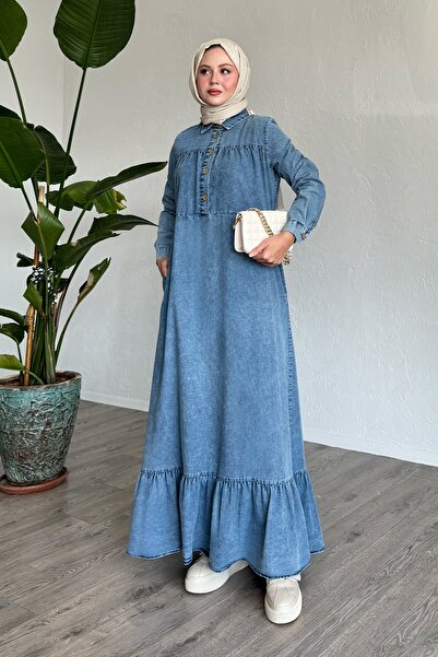 InStyle Mandes Robe Ruffle Loose Ice Blue τζιν φόρεμα