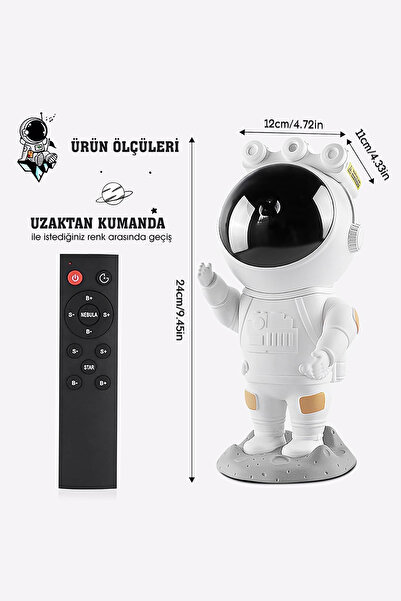 Fresh Moon Astronot Gece Lambası Dekoratif Yıldızlı Projeksiyon Işığı Uzay Efektli Yıldız Masa Aydınlatması